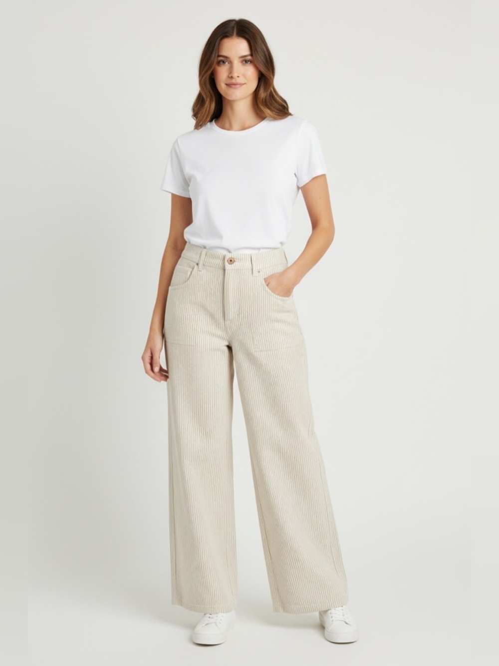 Cali 1850 Tan Pinstripe Wide Leg Pants Casual Coastal Size 7